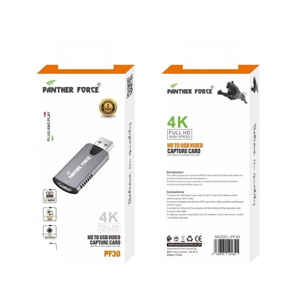 PF30- PANTHER FORCE 4K HD TO USB VIDEO CAPTURE CARD PF30- PANTHER FORCE 4K HD TO USB VIDEO CAPTURE CARD